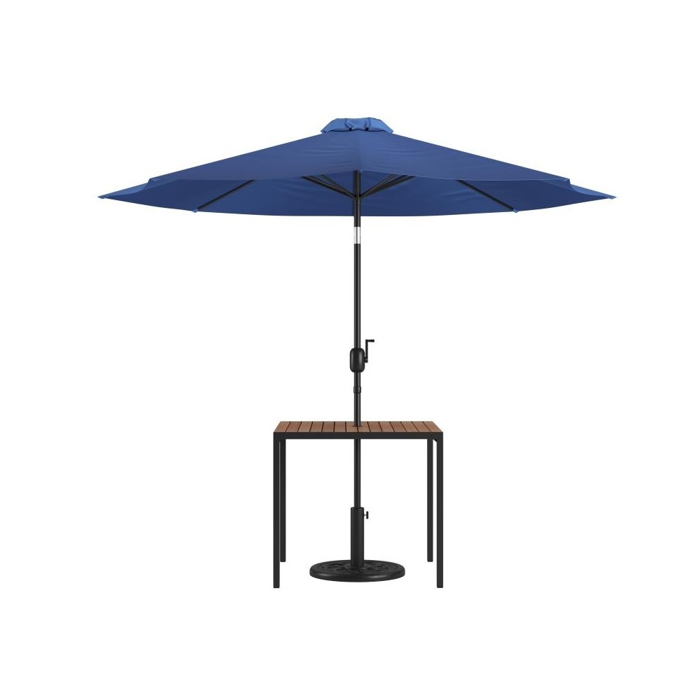 Flash Furniture Lark Faux Teak Patio Table-Umbrella XU-DG-UH8100-UB19BNV-GG Flash Furniture Lark Faux Teak Patio Table-Umbrella XU-DG-UH8100-UB19BNV-GG