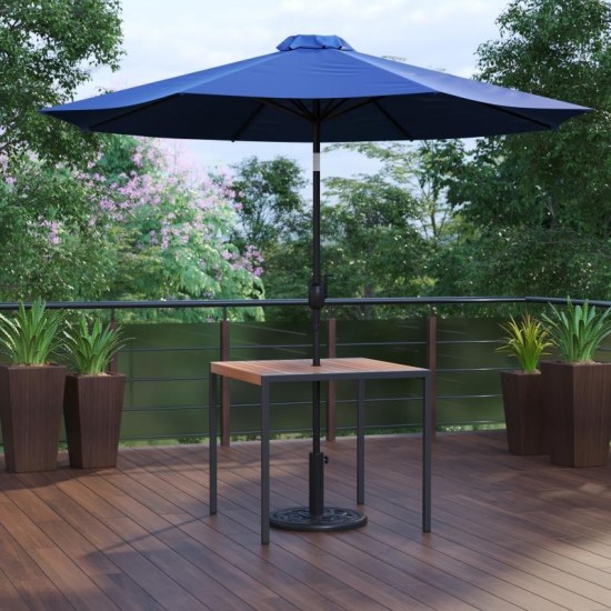 Flash Furniture Lark Faux Teak Patio Table-Umbrella XU-DG-UH8100-UB19BNV-GG