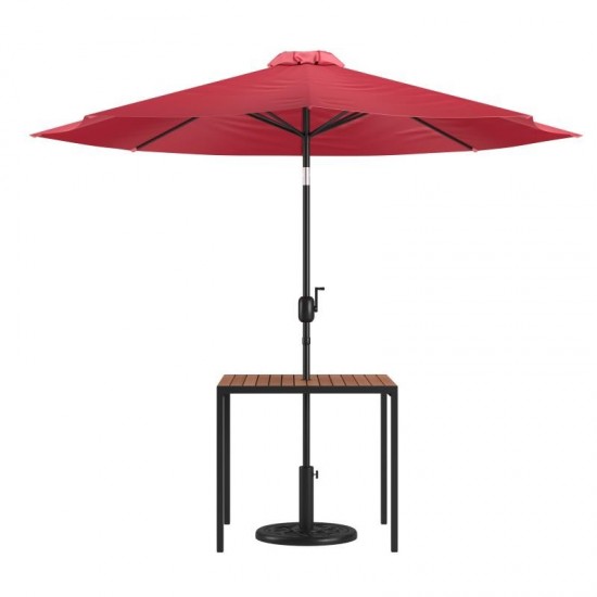 Flash Furniture Lark Faux Teak Patio Table-Umbrella XU-DG-UH8100-UB19BRD-GG