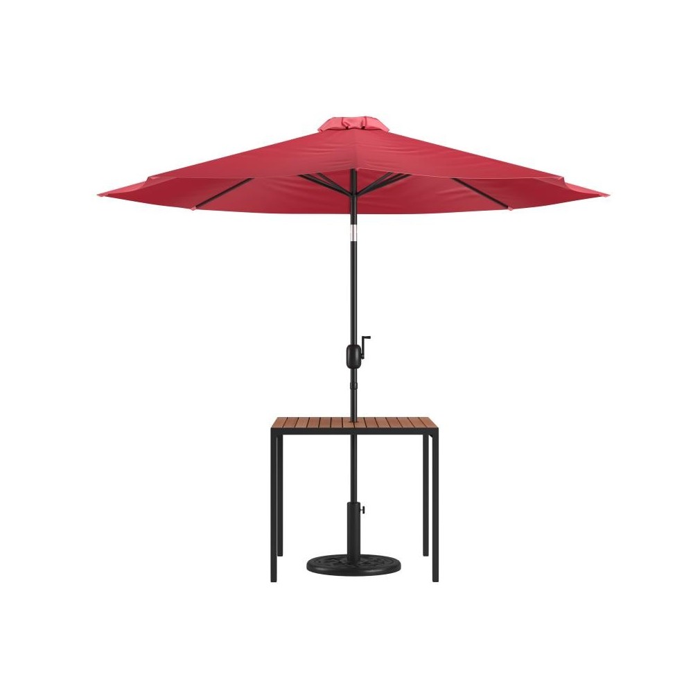 Flash Furniture Lark Faux Teak Patio Table-Umbrella XU-DG-UH8100-UB19BRD-GG