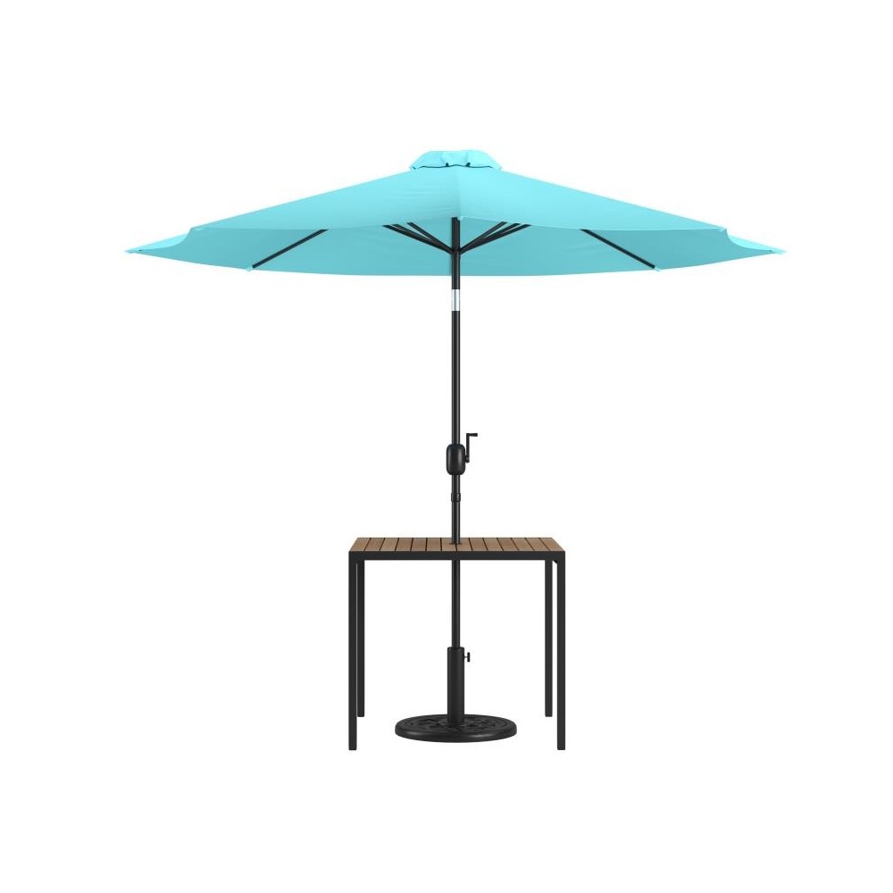 Flash Furniture Lark Faux Teak Patio Table-Umbrella XU-DG-UH8100-UB19BTL-GG