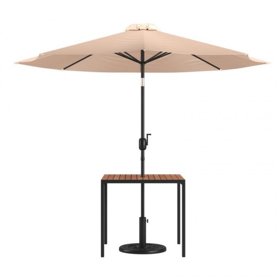 Flash Furniture Lark Faux Teak Patio Table-Umbrella XU-DG-UH8100-UB19BTN-GG