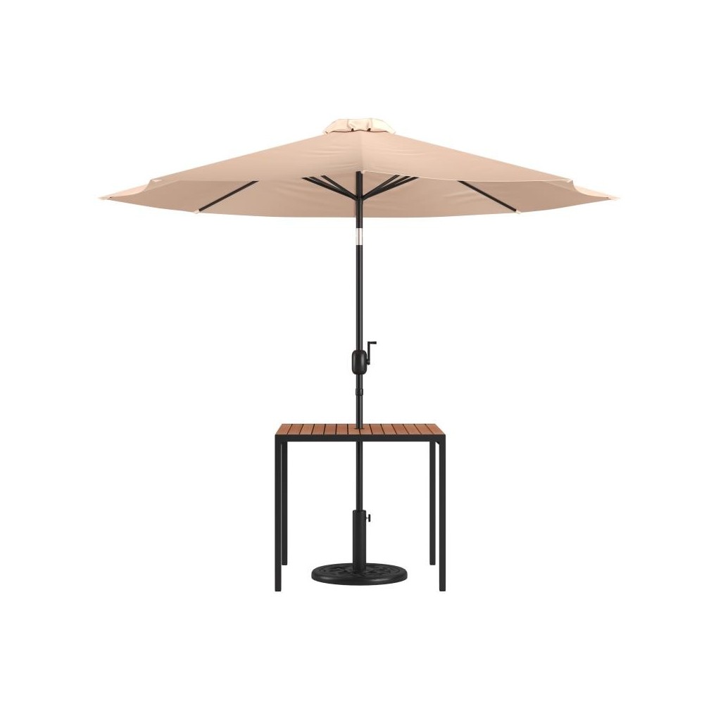 Flash Furniture Lark Faux Teak Patio Table-Umbrella XU-DG-UH8100-UB19BTN-GG