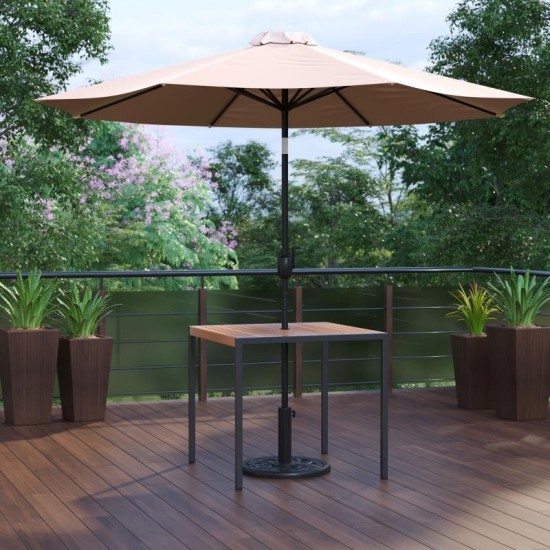 Flash Furniture Lark Faux Teak Patio Table-Umbrella XU-DG-UH8100-UB19BTN-GG