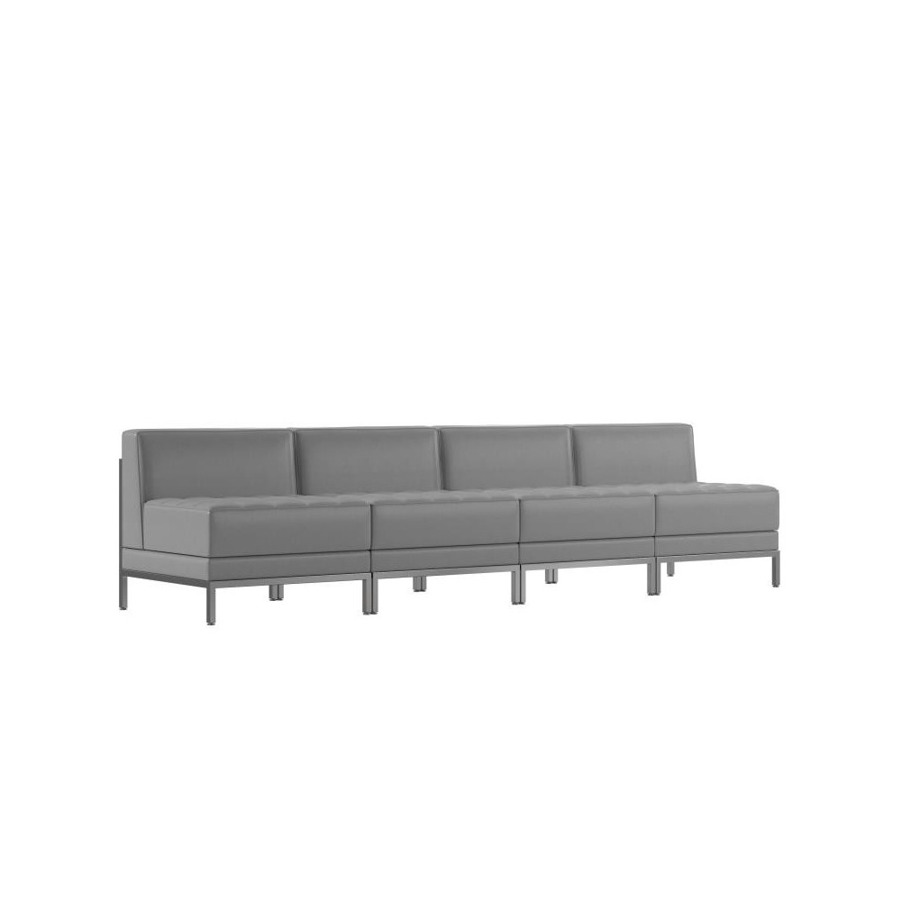 Flash Furniture Gray Leather Lounge Set, 4 PC ZB-IMAG-MIDCH-4-GY-GG Flash Furniture Gray Leather Lounge Set, 4 PC ZB-IMAG-MIDCH-4-GY-GG