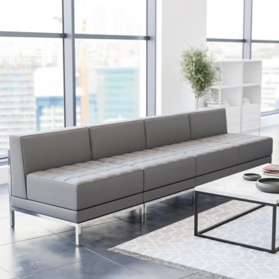 Flash Furniture Gray Leather Lounge Set, 4 PC ZB-IMAG-MIDCH-4-GY-GG