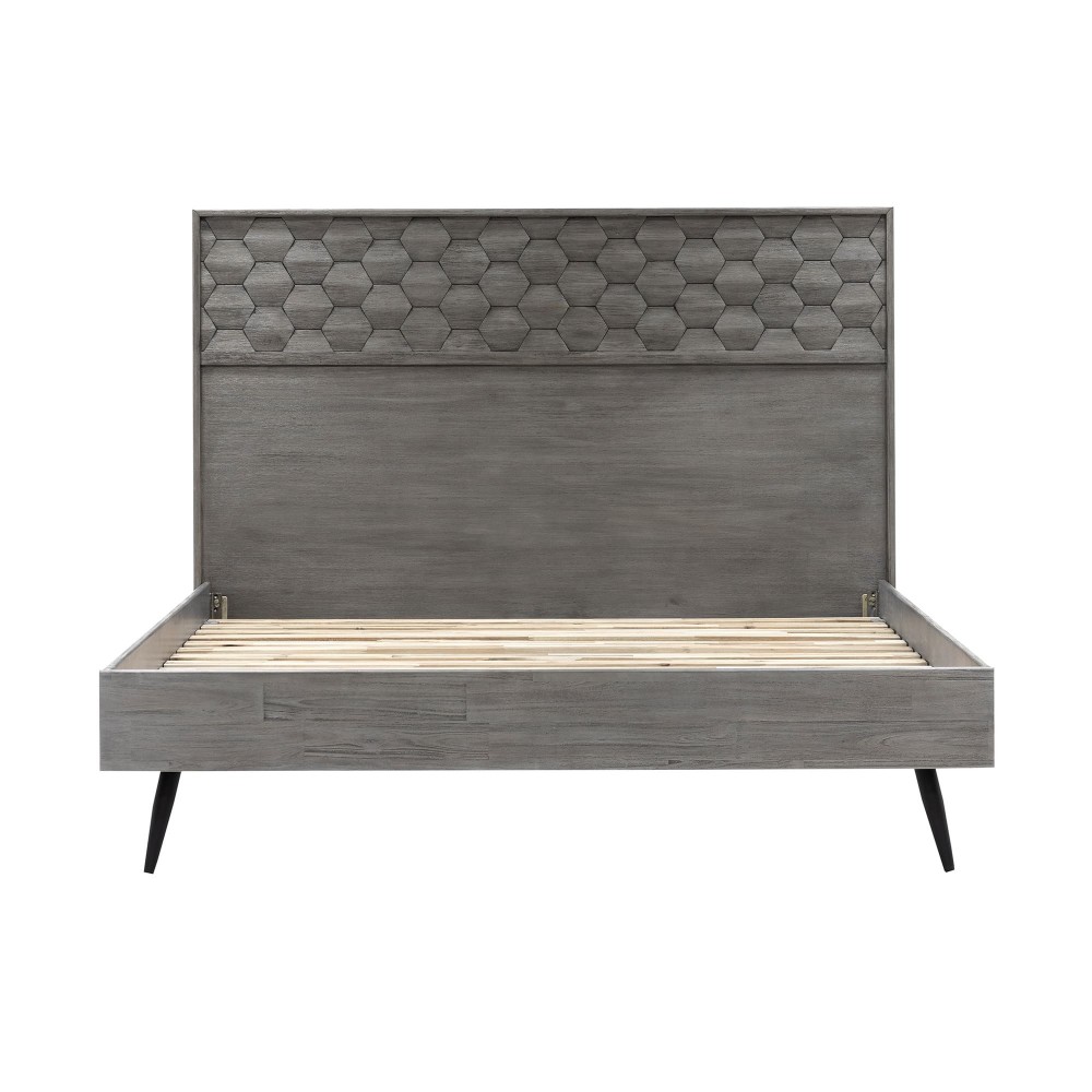 Makena King Platform Frame Bed in Grey Acacia Wood