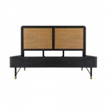 Saratoga King Platform Frame Bed in Black Acacia with Rattan Headboard