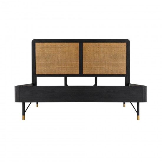 Saratoga King Platform Frame Bed in Black Acacia with Rattan Headboard