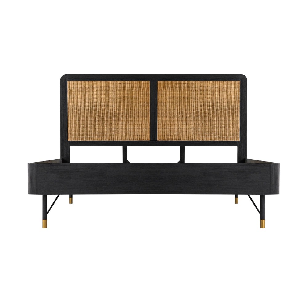 Saratoga King Platform Frame Bed in Black Acacia with Rattan Headboard