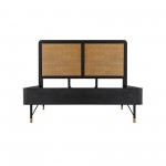 Saratoga Queen Platform Frame Bed in Black Acacia with Rattan Headboard