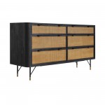 Saratoga 6 Drawer Dresser in Black Acacia with Rattan