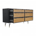 Saratoga 6 Drawer Dresser in Black Acacia with Rattan