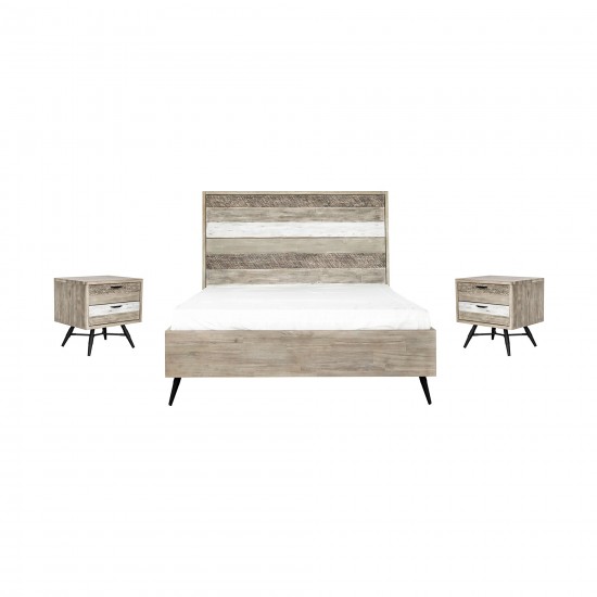 Bridges 3 Piece Queen Bedroom Set in Two-Tone Acacia Wood