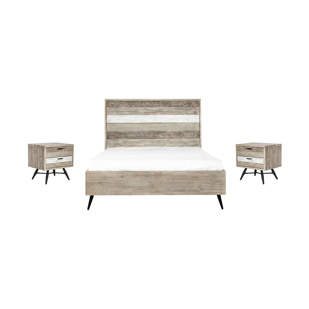 Bridges 3 Piece Queen Bedroom Set in Two-Tone Acacia Wood