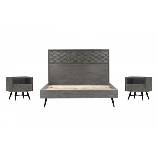 Makena 3 Piece King Bedroom Set in Grey Acacia Wood