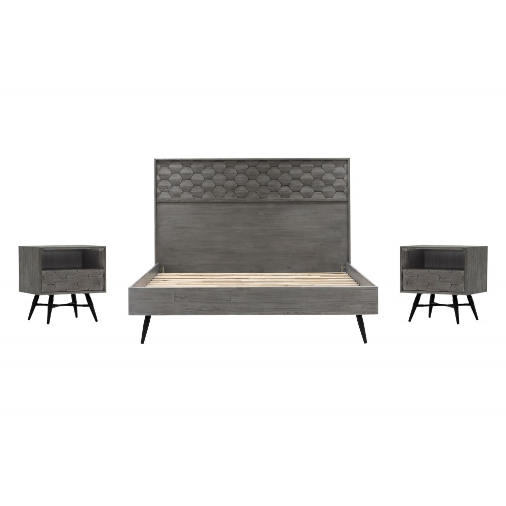 Makena 3 Piece King Bedroom Set in Grey Acacia Wood