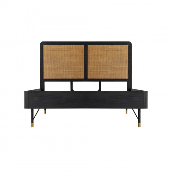 Saratoga 4 Piece Queen Bedroom Set in Black Acacia Wood and Rattan