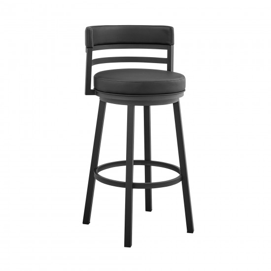 Madrid 26" Counter Height Swivel Black Faux Leather and Metal Bar Stool