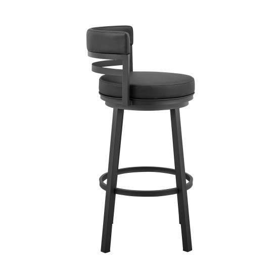 Madrid 26" Counter Height Swivel Black Faux Leather and Metal Bar Stool