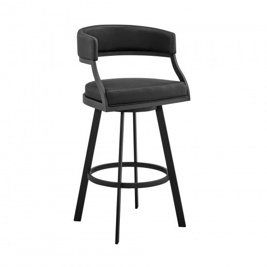 Saturn 26" Counter Height Swivel Black Faux Leather and Metal Bar Stool