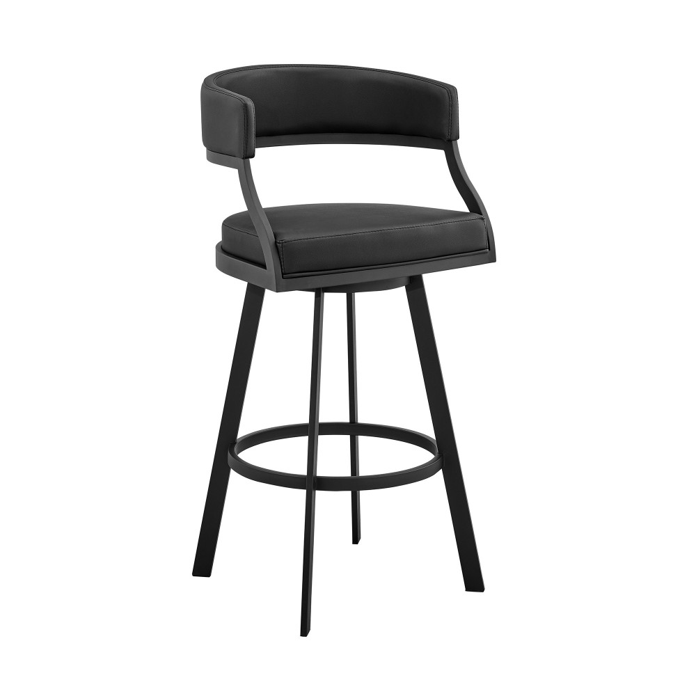 Saturn 30" Bar Height Swivel Black Faux Leather and Metal Bar Stool
