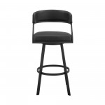 Saturn 30" Bar Height Swivel Black Faux Leather and Metal Bar Stool