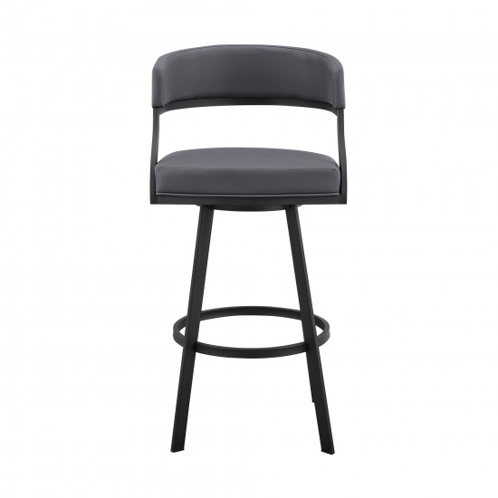 Saturn 26" Counter Height Swivel Grey Faux Leather and Black Metal Bar Stool