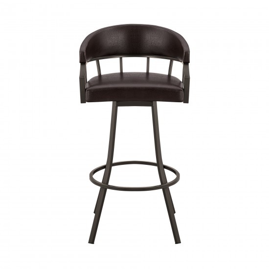 Valerie 26" Swivel Brown Faux Leather and Java Brown Metal Bar Stool