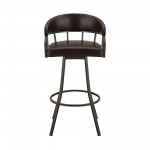 Valerie 30" Swivel Brown Faux Leather and Java Brown Metal Bar Stool