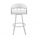 Valerie 26" Swivel White Faux Leather and Silver Metal Bar Stool