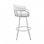 Valerie 26" Swivel White Faux Leather and Silver Metal Bar Stool