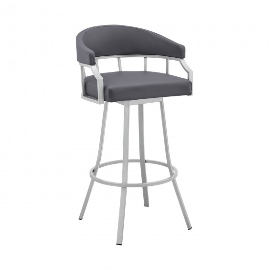 Valerie 26" Swivel Slate Grey Faux Leather and Silver Metal Bar Stool