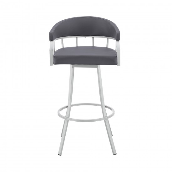 Valerie 26" Swivel Slate Grey Faux Leather and Silver Metal Bar Stool