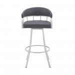 Valerie 30" Swivel Slate Grey Faux Leather and Silver Metal Bar Stool