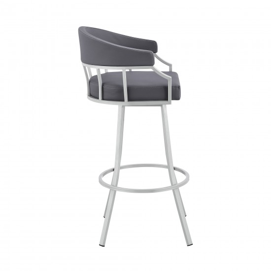 Valerie 30" Swivel Slate Grey Faux Leather and Silver Metal Bar Stool