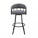 Valerie 26" Swivel Slate Grey Faux Leather and Black Metal Bar Stool