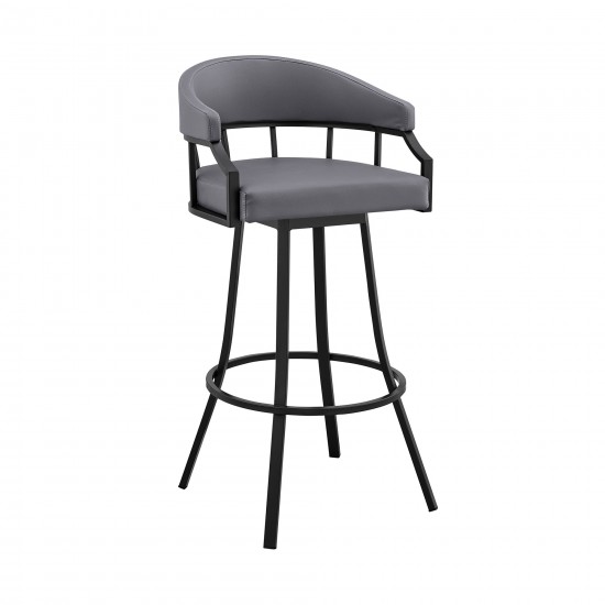 Valerie 30" Swivel Slate Grey Faux Leather and Black Metal Bar Stool
