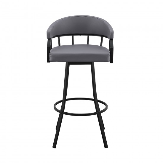 Valerie 30" Swivel Slate Grey Faux Leather and Black Metal Bar Stool