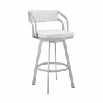 Capri 26" Swivel White Faux Leather and Silver Metal Bar Stool