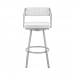 Capri 26" Swivel White Faux Leather and Silver Metal Bar Stool