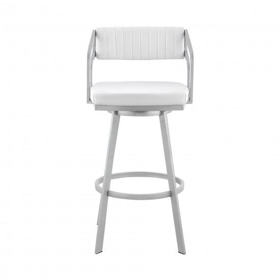 Capri 26" Swivel White Faux Leather and Silver Metal Bar Stool