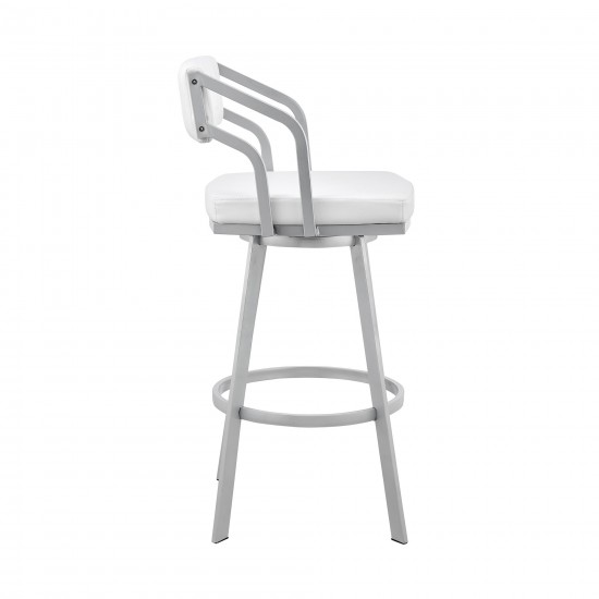 Capri 26" Swivel White Faux Leather and Silver Metal Bar Stool