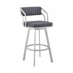 Capri 26" Swivel Slate Grey Faux Leather and Silver Metal Bar Stool