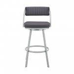 Capri 26" Swivel Slate Grey Faux Leather and Silver Metal Bar Stool