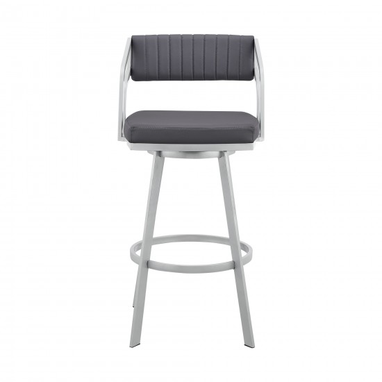 Capri 26" Swivel Slate Grey Faux Leather and Silver Metal Bar Stool