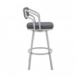 Capri 30" Swivel Slate Grey Faux Leather and Silver Metal Bar Stool