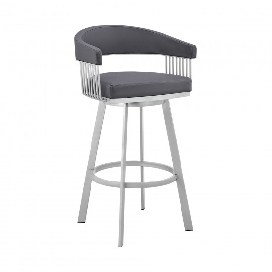 Chelsea 25" Slate Grey Faux Leather and Silver Metal Bar Stool