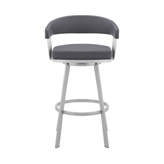 Chelsea 25" Slate Grey Faux Leather and Silver Metal Bar Stool