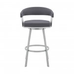 Chelsea 29" Slate Grey Faux Leather and Silver Metal Bar Stool